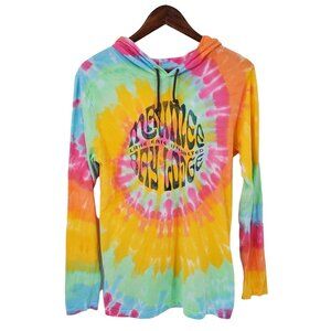 Womens Long Sleeve Hooded Tye Dye T-Shirt Size S Colorful Maumee Bay Lodge
